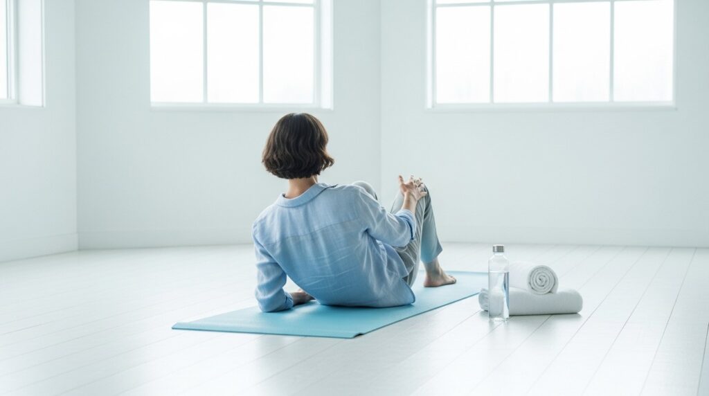 Sanftes Core-Training auf blassblauer Yogamatte